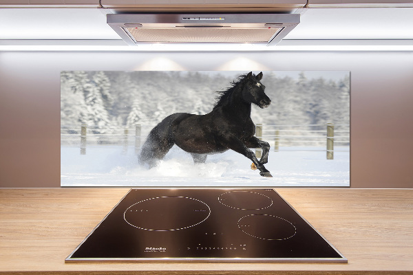 Glass splashback Snow horse at the gallop