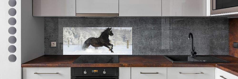 Glass splashback Snow horse at the gallop