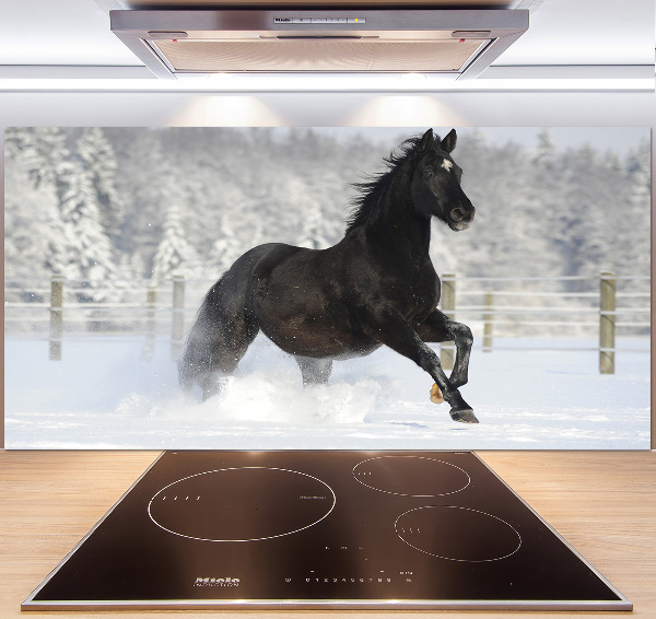 Glass splashback Snow horse at the gallop