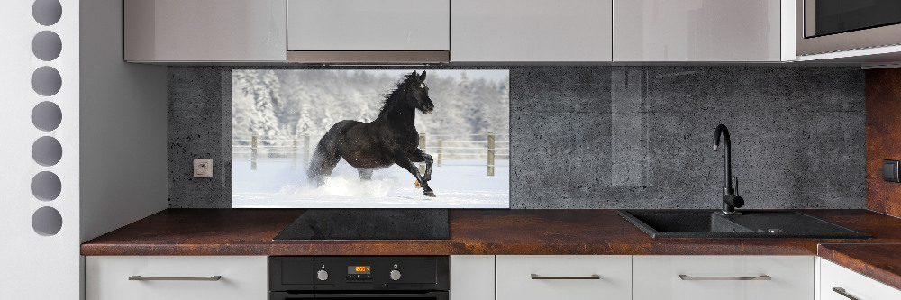 Glass splashback Snow horse at the gallop