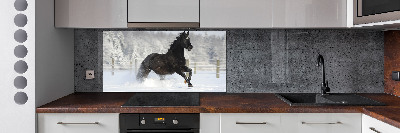 Glass splashback Snow horse at the gallop