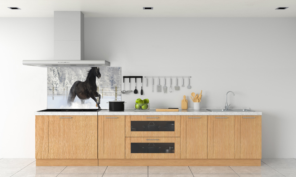 Glass splashback Snow horse at the gallop