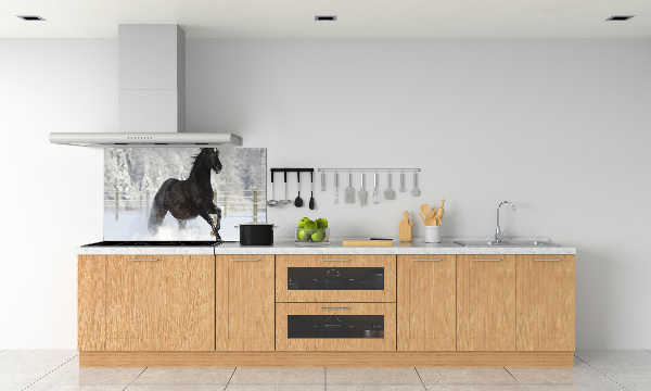 Glass splashback Snow horse at the gallop