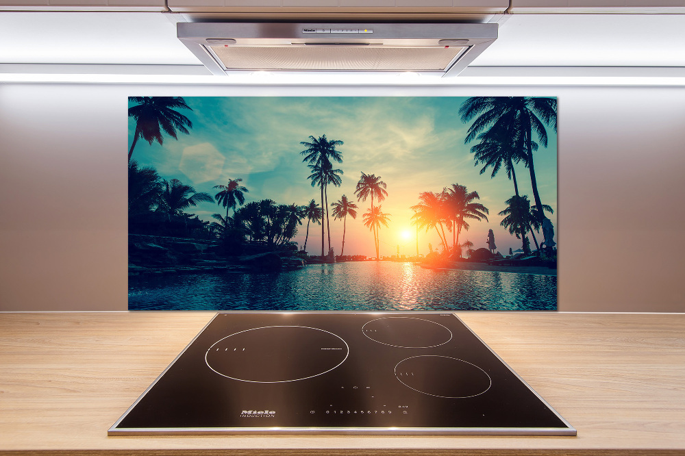 Glass splashback Sunset palm trees