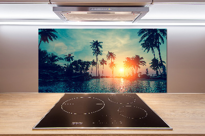 Glass splashback Sunset palm trees