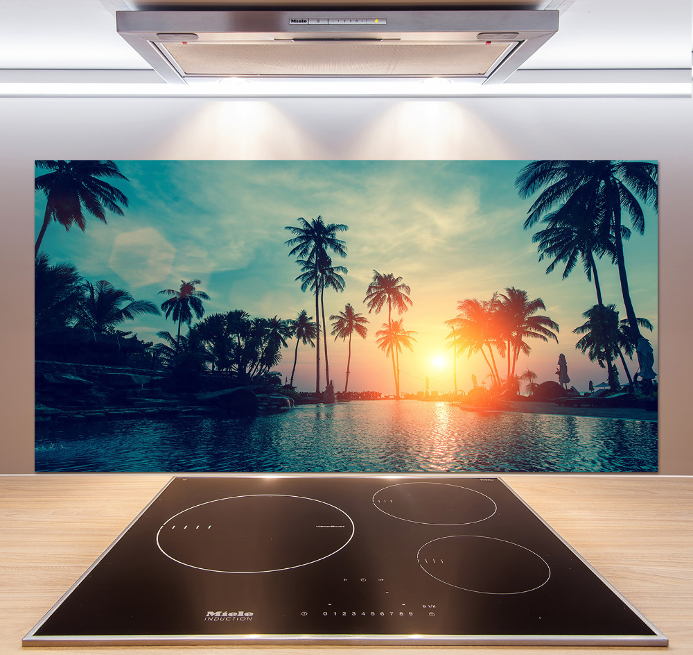 Glass splashback Sunset palm trees