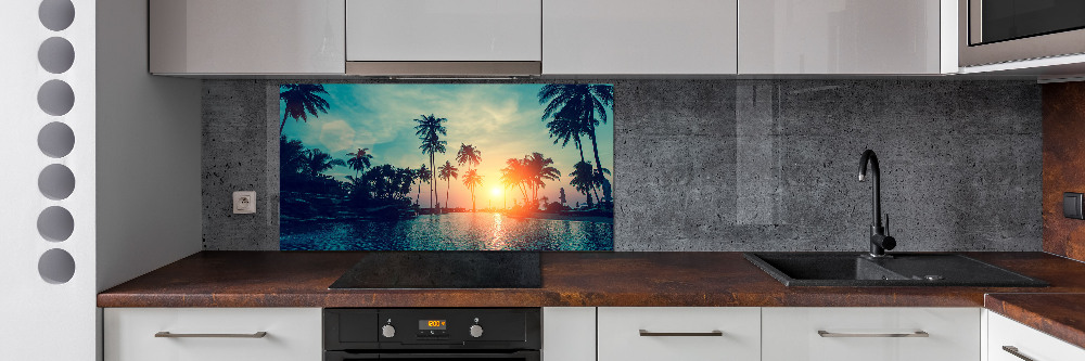 Glass splashback Sunset palm trees