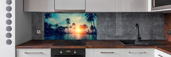 Glass splashback Sunset palm trees