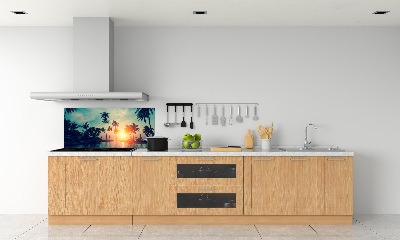 Glass splashback Sunset palm trees