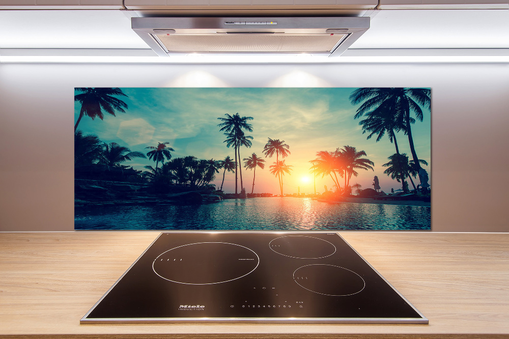 Glass splashback Sunset palm trees