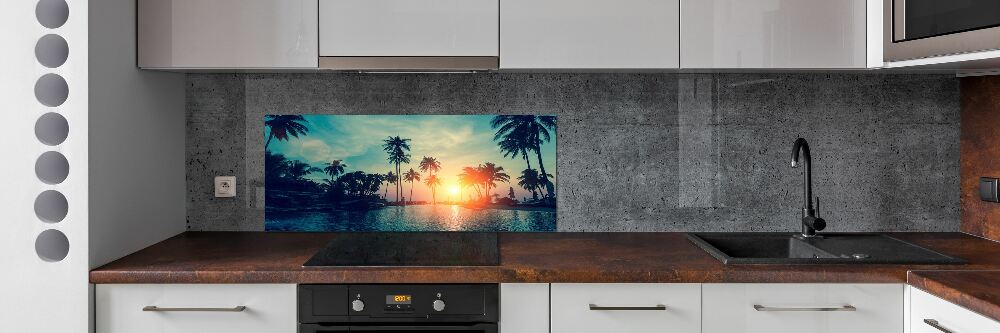 Glass splashback Sunset palm trees