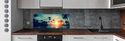 Glass splashback Sunset palm trees