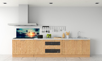 Glass splashback Sunset palm trees