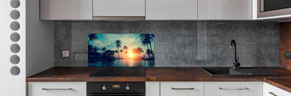 Glass splashback Sunset palm trees