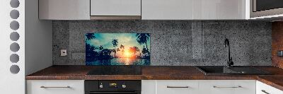 Glass splashback Sunset palm trees