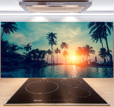 Glass splashback Sunset palm trees