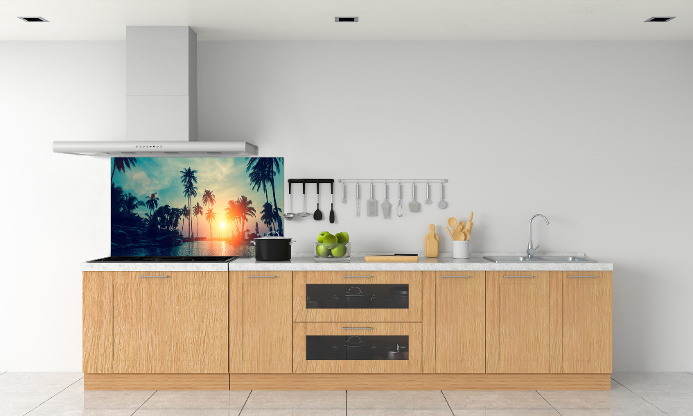 Glass splashback Sunset palm trees