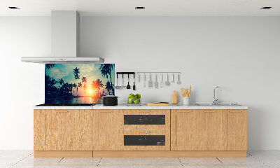 Glass splashback Sunset palm trees