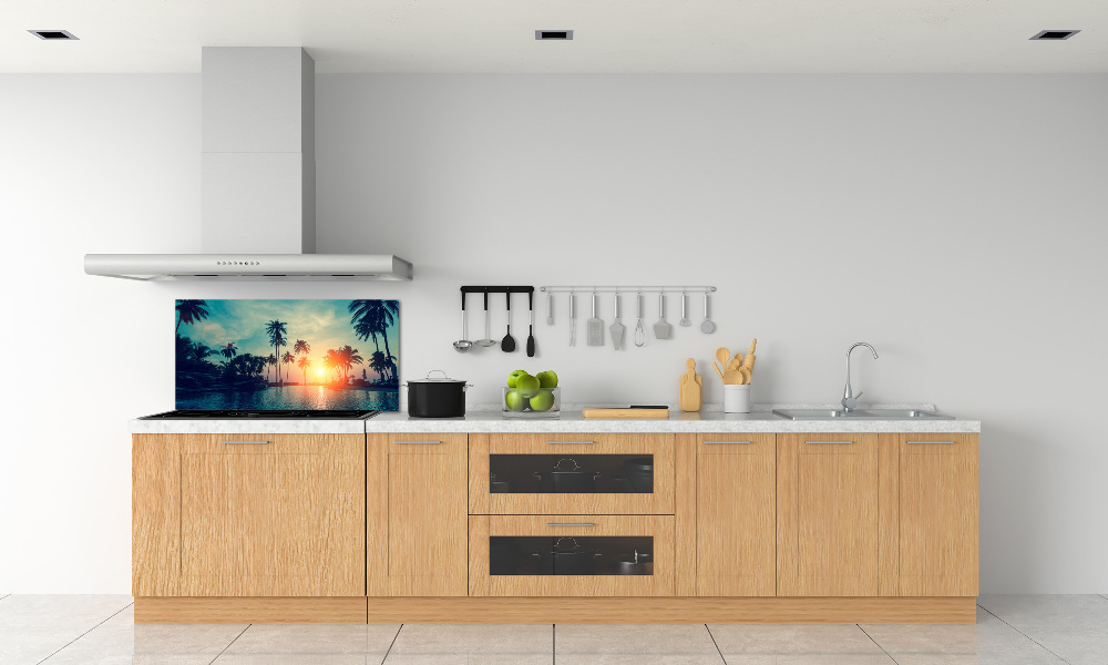 Glass splashback Sunset palm trees