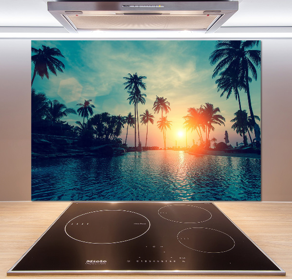 Glass splashback Sunset palm trees