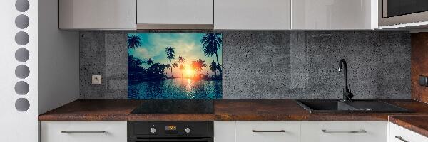 Glass splashback Sunset palm trees