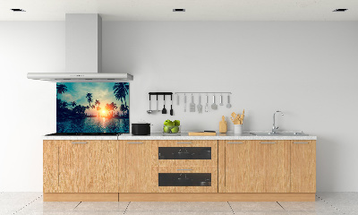 Glass splashback Sunset palm trees