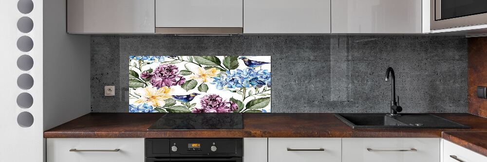 Kitchen wall panels Flowers and birds