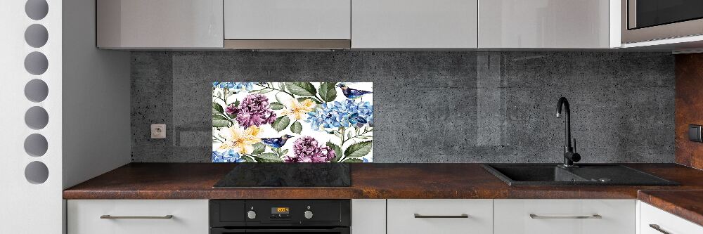 Kitchen wall panels Flowers and birds