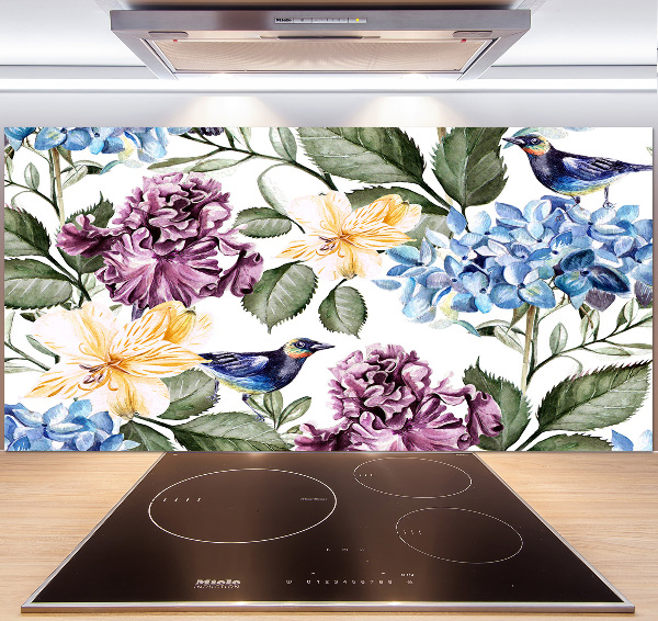 Kitchen wall panels Flowers and birds