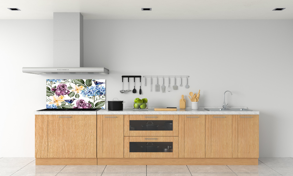 Kitchen wall panels Flowers and birds