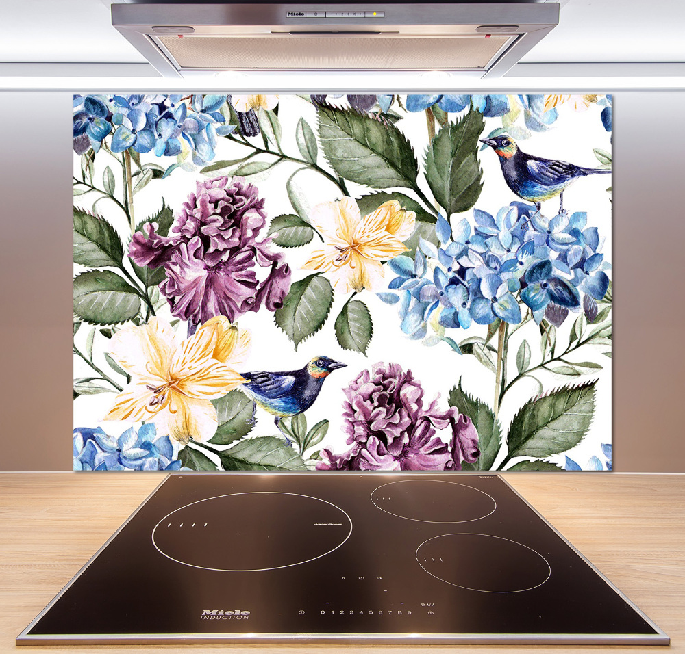 Kitchen wall panels Flowers and birds