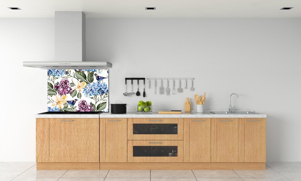 Kitchen wall panels Flowers and birds