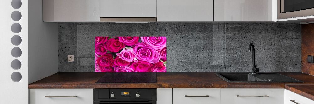 Hob splashback A bouquet of pink roses