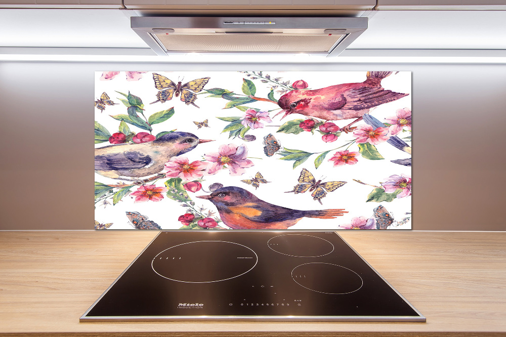 Kitchen splashback Birds butterflies cherries