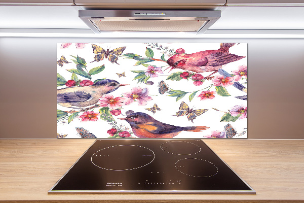 Kitchen splashback Birds butterflies cherries