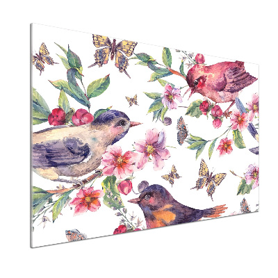 Kitchen splashback Birds butterflies cherries