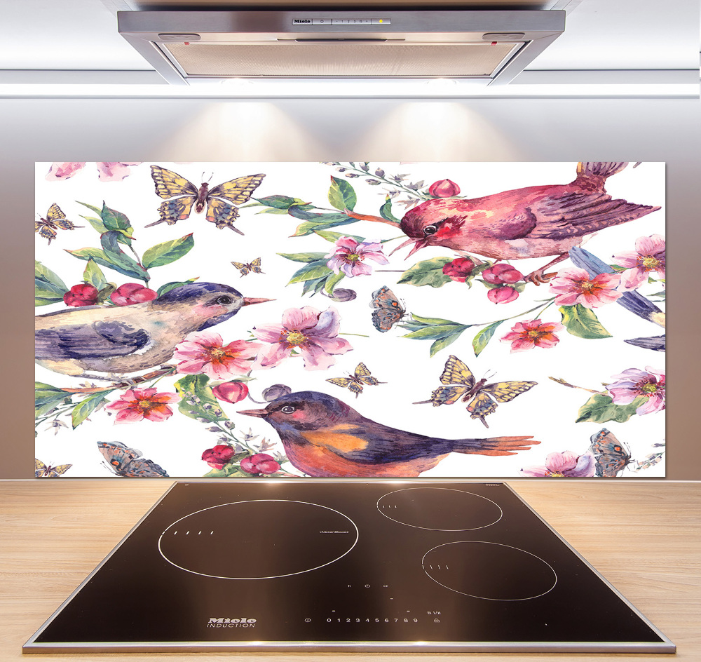 Kitchen splashback Birds butterflies cherries