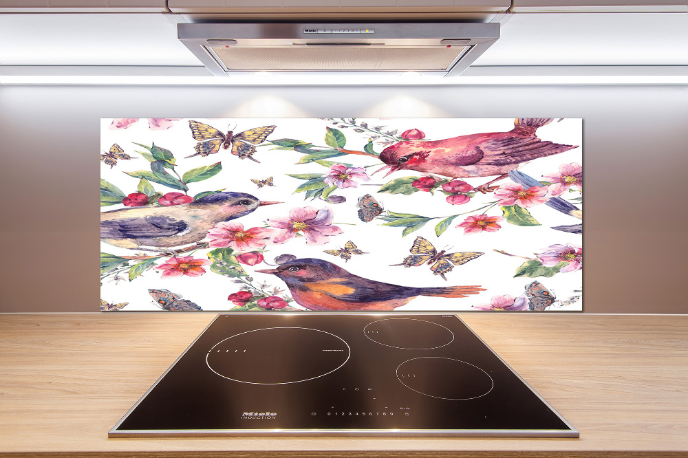 Kitchen splashback Birds butterflies cherries