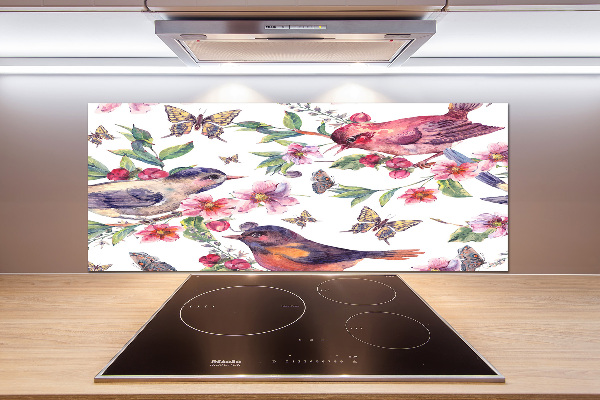 Kitchen splashback Birds butterflies cherries