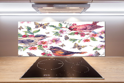 Kitchen splashback Birds butterflies cherries