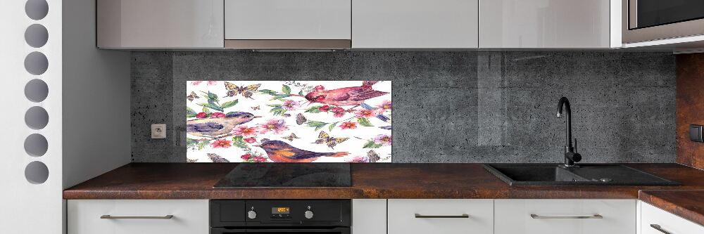 Kitchen splashback Birds butterflies cherries