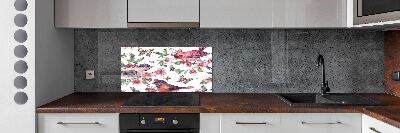 Kitchen splashback Birds butterflies cherries