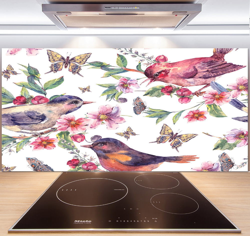 Kitchen splashback Birds butterflies cherries