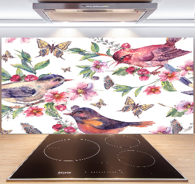 Kitchen splashback Birds butterflies cherries