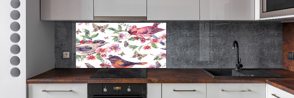 Kitchen splashback Birds butterflies cherries