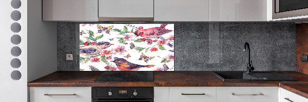 Kitchen splashback Birds butterflies cherries