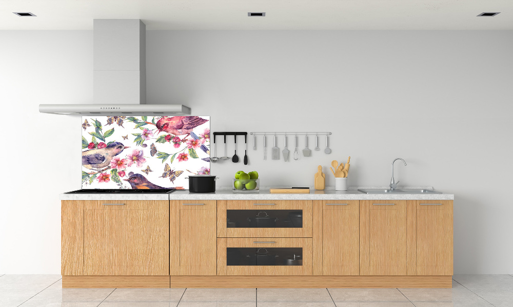 Kitchen splashback Birds butterflies cherries