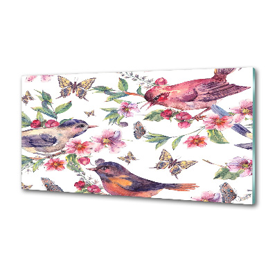 Kitchen splashback Birds butterflies cherries