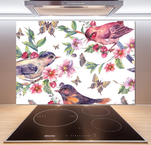 Kitchen splashback Birds butterflies cherries