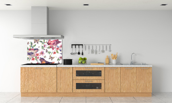 Kitchen splashback Birds butterflies cherries